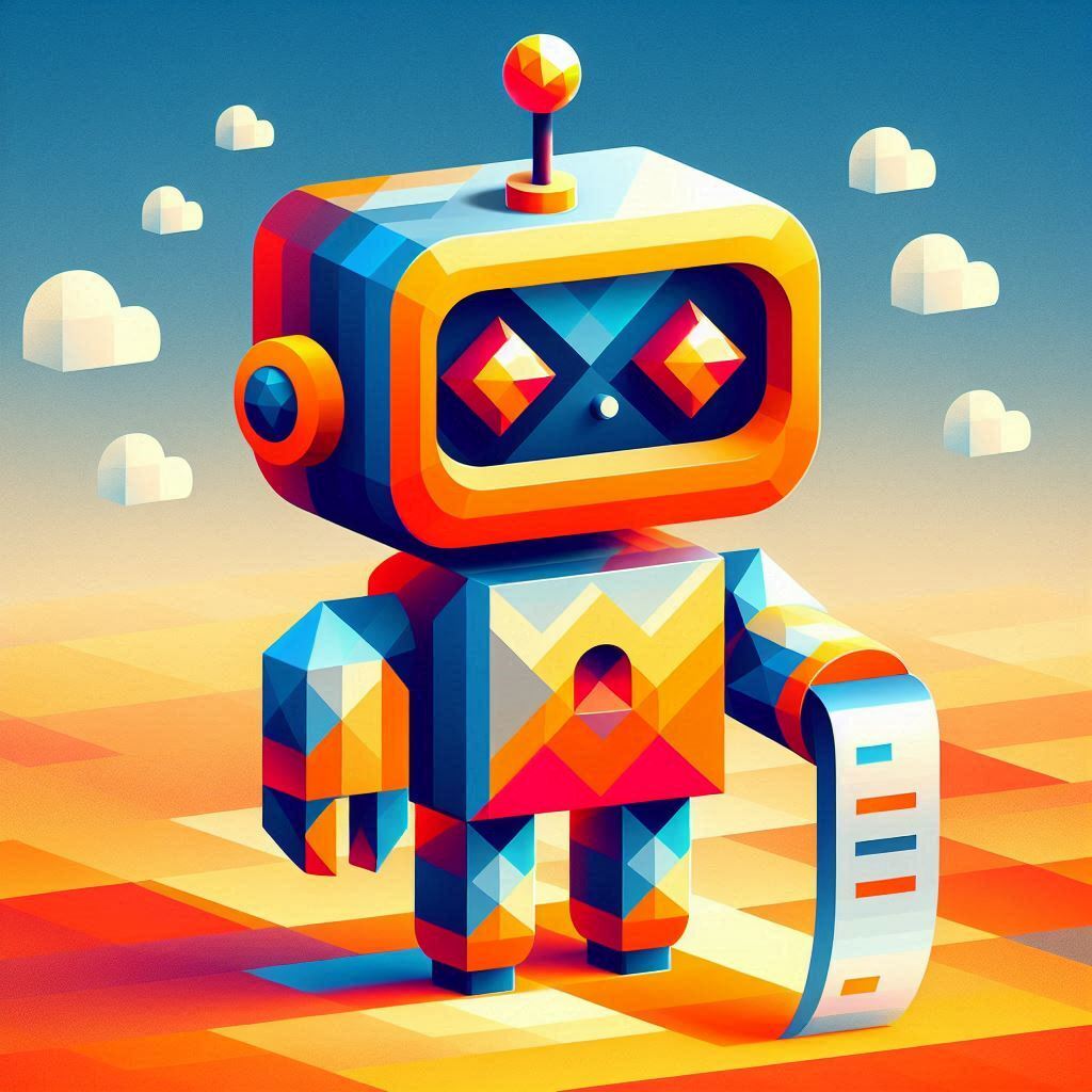 Яркий робот-маскот BTLbot держит бумажный чек — символ соединения физического и цифрового мира
